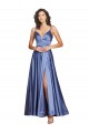 Affordable Silky Satin French Blue A-Line Spaghetti Straps Long Sexy Evening Dress UK