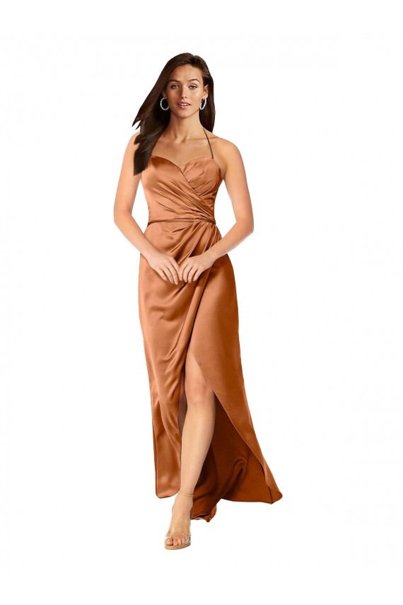 Affordable Silky Satin Orange A-Line Spaghetti Straps Long Sleeveless Evening Dress UK