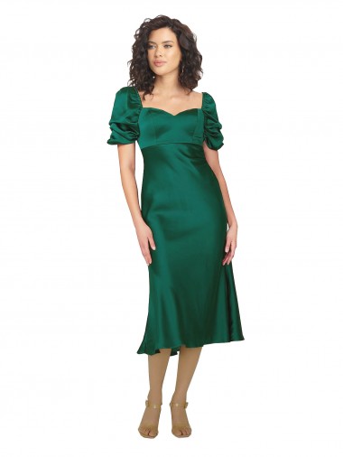 Affordable Silky Satin Hunter A-Line Sweetheart Midi Length Evening Dress UK