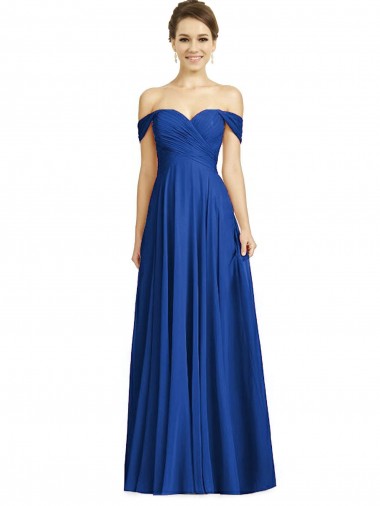 Affordable Soft Chiffon Royal Blue A-Line Off the Shoulder Long Maxi Evening Dress UK