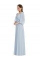 Affordable Soft Chiffon Sea Glass A-Line Off the Shoulder Long Puff Sleeves Evening Dress UK