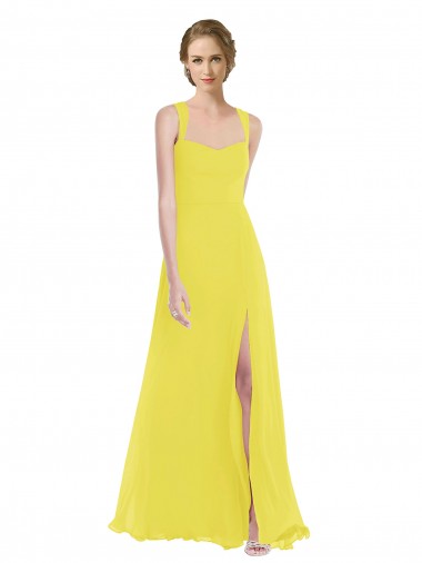 Affordable Soft Chiffon Yellow A-Line Spaghetti Straps Long Maxi Evening Dress UK