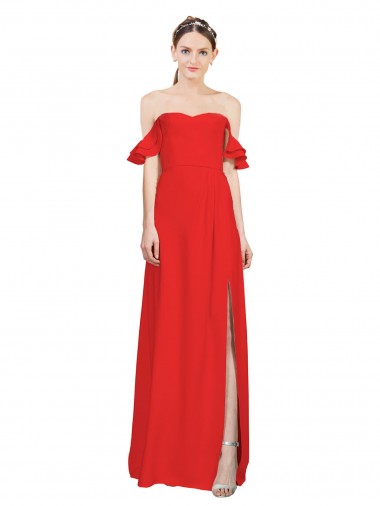 Affordable Stretch Crepe Red A-Line Off the Shoulder Long Evening Dress UK