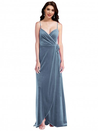 Affordable Stretch Velvet Dusty Blue A-Line Sweetheart Long Maxi Evening Dress UK