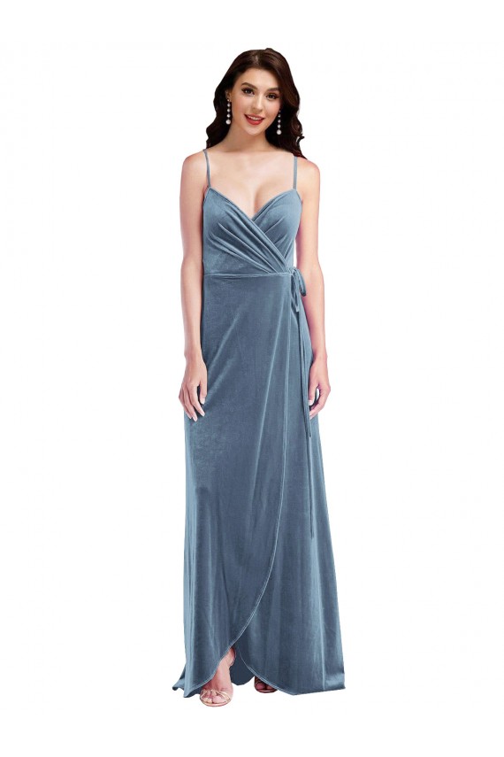 Affordable Stretch Velvet Dusty Blue A-Line Sweetheart Long Maxi Evening Dress UK