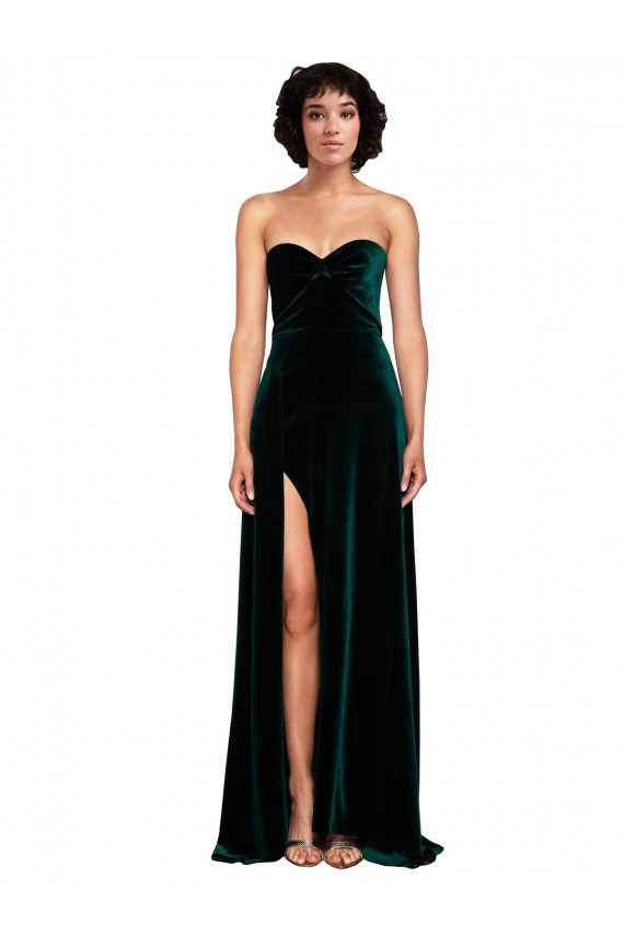 Affordable Stretch Velvet Dark Green A-Line Sweetheart Sweep Train Semi Formal Evening Dress UK