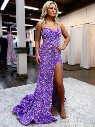 Affordable Velvet Sequin Lavender A-Line Sweetheart Court Train Evening Dress UK