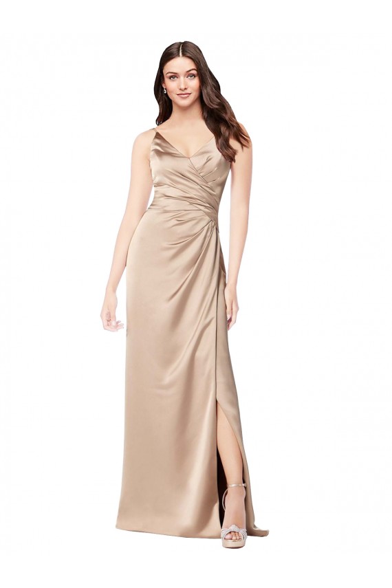 Affordable Silky Satin Champagne Pink A-Line Spaghetti Straps Long Evening Dress UK