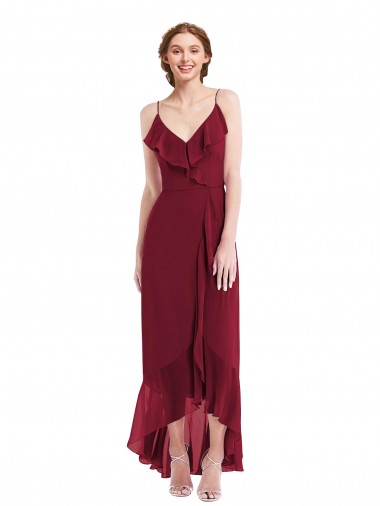 Affordable Soft Chiffon Burgundy A-Line Spaghetti Straps Long Maxi Evening Dress UK