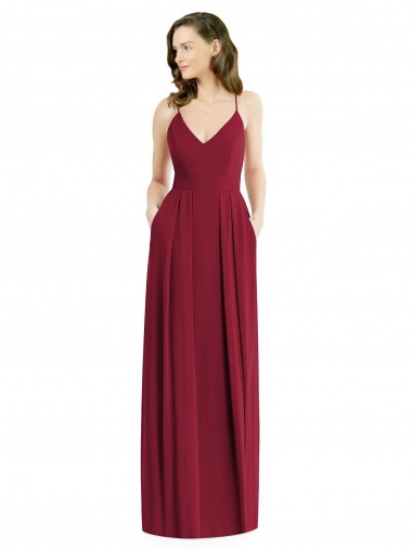 Affordable Soft Chiffon Burgundy A-Line Spaghetti Straps Long Maxi Wedding Party Dress UK