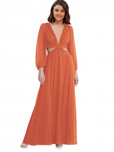 Affordable Soft Chiffon Firecracker A-Line V-Neck Long Maxi Evening Dress UK