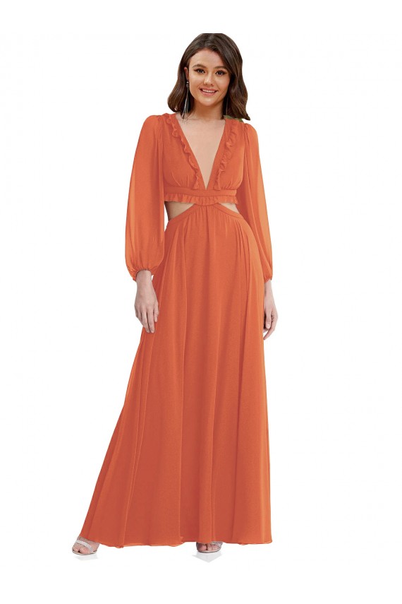 Affordable Soft Chiffon Firecracker A-Line V-Neck Long Maxi Evening Dress UK