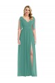 Affordable Soft Chiffon Icelandic Silver A-Line V-Neck Long Maxi Evening Dress UK