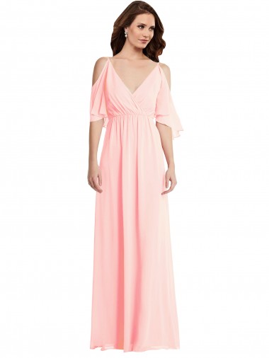 Affordable Soft Chiffon Pink A-Line V-Neck Long Maxi Evening Dress UK