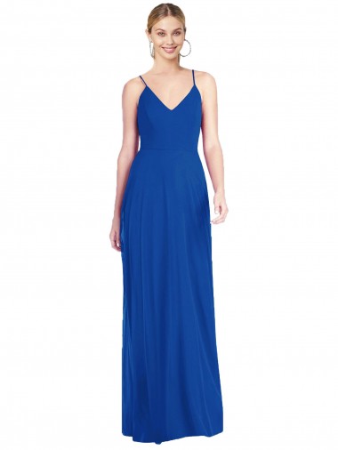 Affordable Soft Chiffon Royal Blue A-Line Spaghetti Straps Long Maxi Evening Dress UK