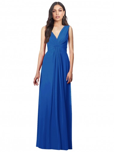 Affordable Soft Chiffon Royal Blue A-Line V-Neck Long Maxi Evening Dress UK