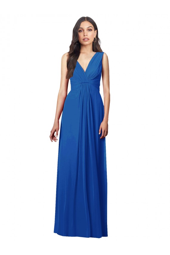 Affordable Soft Chiffon Royal Blue A-Line V-Neck Long Maxi Evening Dress UK