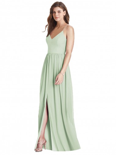 Affordable Soft Chiffon Sage A-Line Spaghetti Straps Long Maxi Evening Dress UK