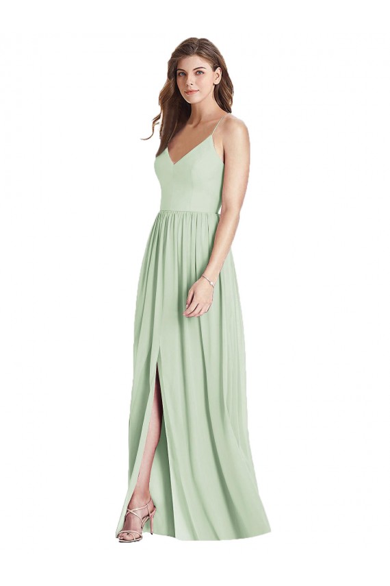 Affordable Soft Chiffon Sage A-Line Spaghetti Straps Long Maxi Evening Dress UK