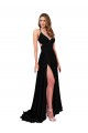 Affordable Spandex Black A-Line V-Neck Long Sexy Evening Dress UK