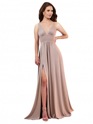 Affordable Spandex Dusty Pink A-Line V-Neck Long Sexy Evening Dress UK