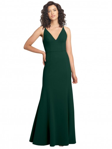 Affordable Stretch Crepe Midnight Green A-Line V-Neck Long Wedding Party Dress UK