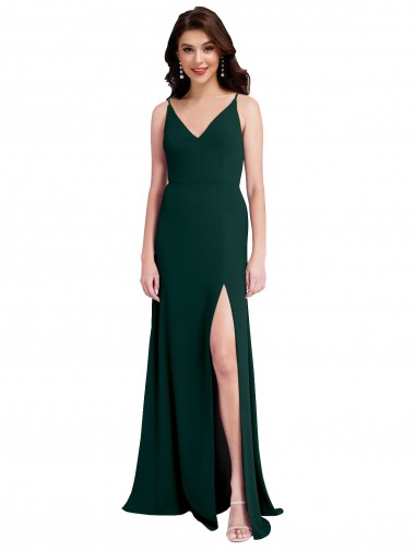 Affordable Stretch Crepe Midnight Green A-Line V-Neck Long Evening Dress UK