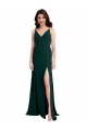 Affordable Stretch Crepe Midnight Green A-Line V-Neck Long Evening Dress UK