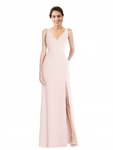 Affordable Stretch Crepe Pink A-Line V-Neck Long Semi Formal Evening Dress UK