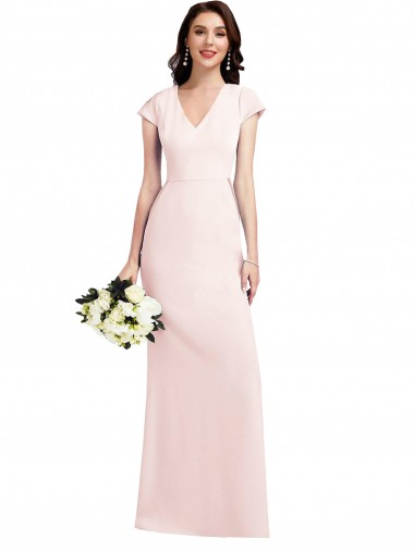 Affordable Stretch Crepe Pink A-Line V-Neck Long Evening Dress UK