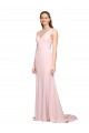 Affordable Stretch Crepe Pink A-Line V-Neck Sweep Train Semi Formal Evening Gown UK