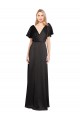 Affordable Stretch Satin Black A-Line V-Neck Long Evening Dress UK