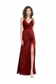 Affordable Stretch Satin Burgundy A-Line V-Neck Long Wedding Party Dress UK