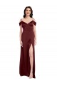 Affordable Stretch Satin Burgundy Gold A-Line Off the Shoulder Long Wedding Party Dress UK