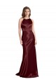 Affordable Stretch Satin Burgundy Gold A-Line Spaghetti Straps Long Evening Dress UK