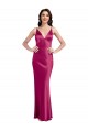 Affordable Stretch Satin Fuchsia A-Line Spaghetti Straps Long Sexy Evening Dress UK