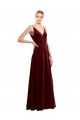 Affordable Stretch Velvet Burgundy A-Line V-Neck Long Wedding Party Dress UK