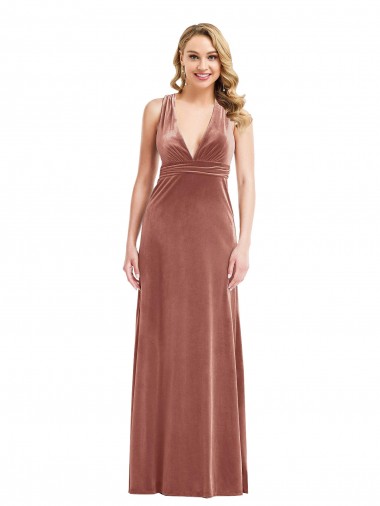 Affordable Stretch Velvet Cinnamon Rose A-Line V-Neck Long Maxi Evening Dress UK