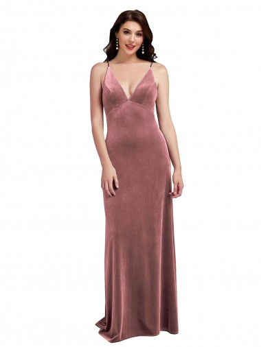 Affordable Stretch Velvet Cinnamon Rose A-Line V-Neck Long Sexy Evening Dress UK