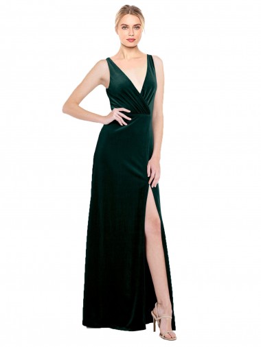 Affordable Stretch Velvet Dark Green A-Line V-Neck Long Sexy Evening Dress UK