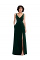 Affordable Stretch Velvet Dark Green A-Line V-Neck Long Maxi Evening Dress UK