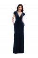 Affordable Stretch Velvet Dark Navy A-Line V-Neck Long Maxi Evening Dress UK