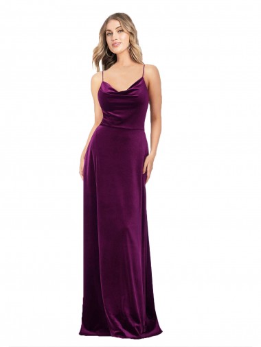 Affordable Stretch Velvet Grape A-Line Scoop Neck Long Evening Dress UK