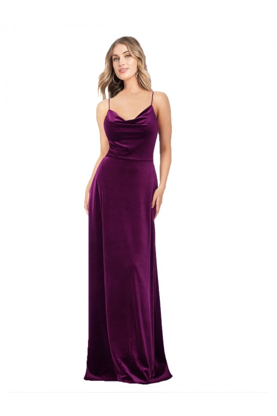 Affordable Stretch Velvet Grape A-Line Scoop Neck Long Evening Dress UK