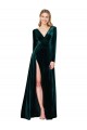 Affordable Stretch Velvet Dark Green A-Line V-Neck Sweep Train Evening Dress UK