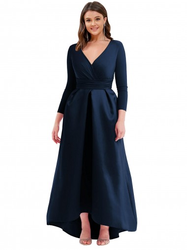 Affordable Spandex Dark Navy Ball Dress V-Neck Long Plus Size Evening Dress UK