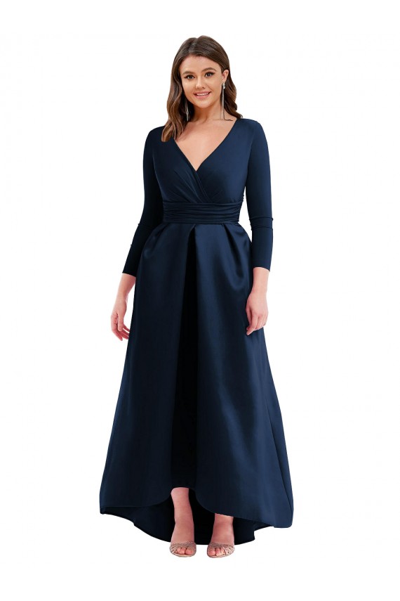 Affordable Spandex Dark Navy Ball Dress V-Neck Long Plus Size Evening Dress UK