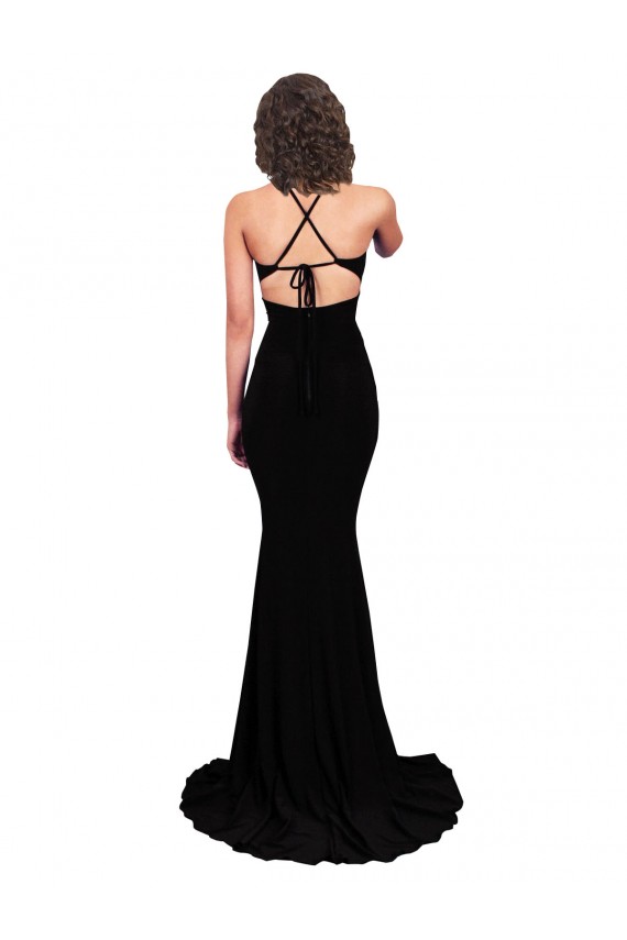 Affordable Spandex Black Mermaid V-Neck Long Sexy Evening Dress UK