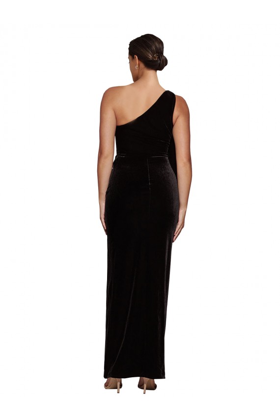 Affordable Stretch Velvet Black Sheath One Shoulder Long Evening Dress UK