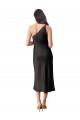 Affordable Stretch Satin Black Sheath One Shoulder Midi Length Evening Dress UK